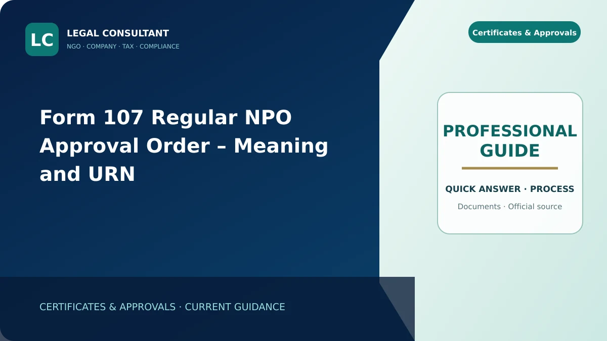 Form 107 Regular NPO Approval Order – Meaning and URN