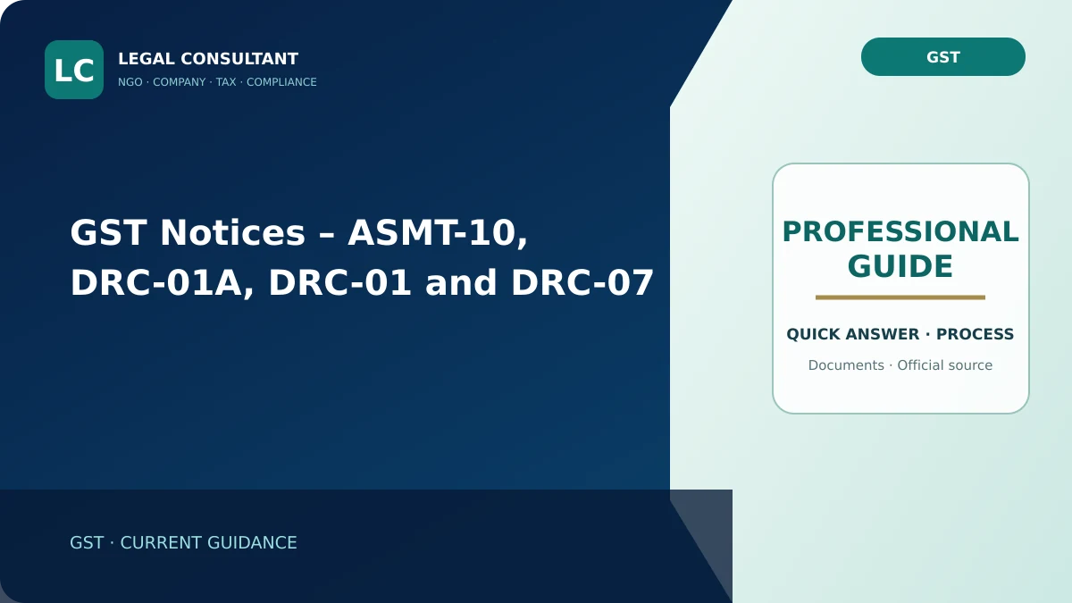 GST Notices – ASMT-10, DRC-01A, DRC-01 and DRC-07